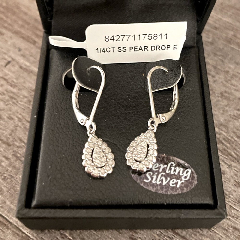 New with tags Diamond Earrings in sterling silver.